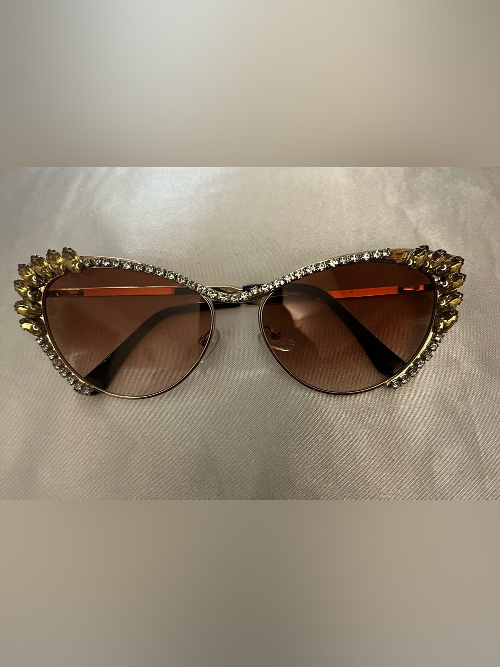 Women's Rhinestone Browline Sunglasses - Brown Lenses